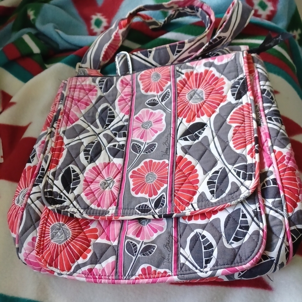 Vera Bradley Cloth Medium Size Zippered Shoulder Bag Pink